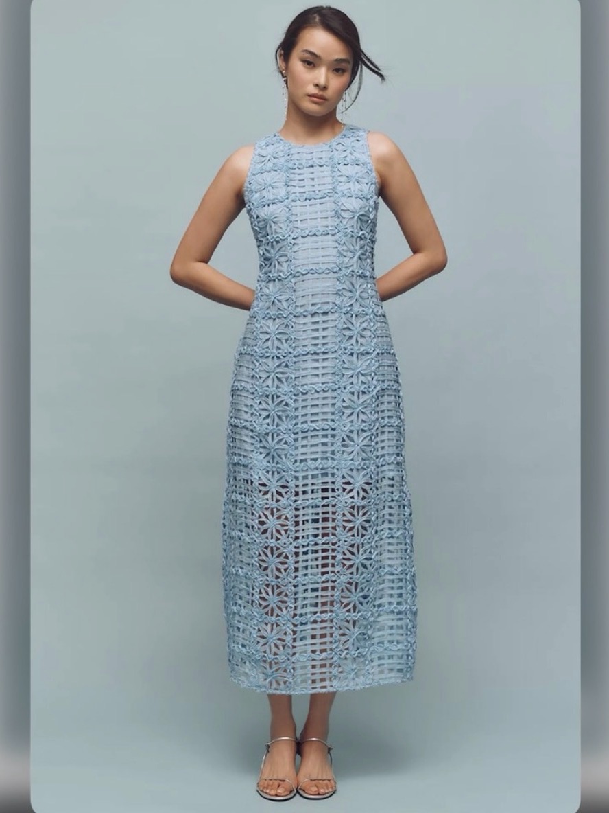 Endless Rose Light Blue Crochet Maxi Dress